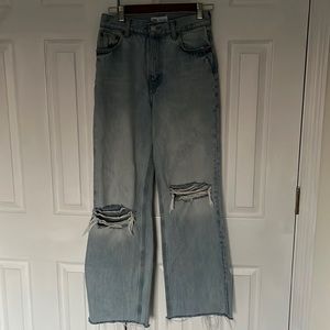Zara Wide Leg High waisted distressed jeans